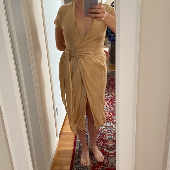 Vintage Silk Wrap Dress W/ Silk Scarf Sash deep V plunge & high slit size Sm/XS - Picture 15 of 16